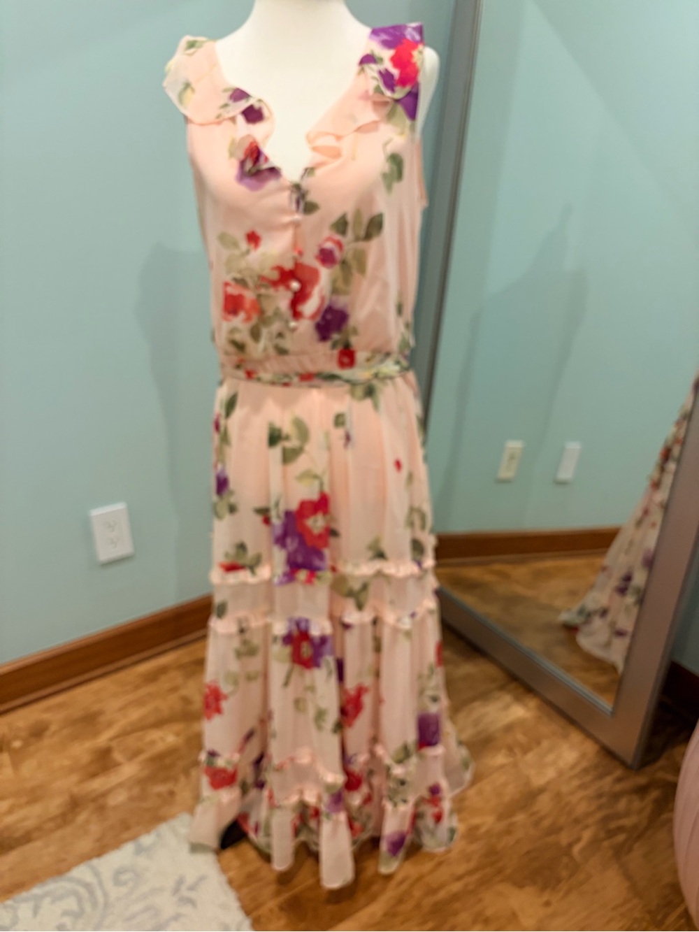 Ralph Lauren Blush Pink Floral Ruffle Midi/Maxi Dress